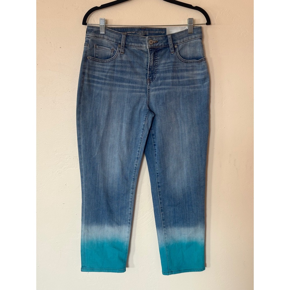 Chicos So Slimming Girlfriend Slim Leg Crop Jeans Clear Aqua Dip Dye Ombre NWT 0
